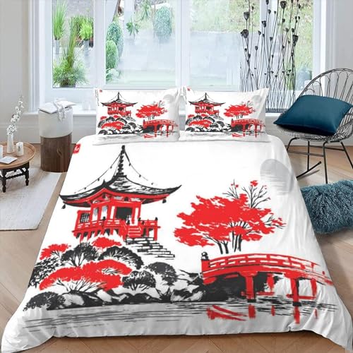 Bettwäsche 135x200 cm Tuschemalerei 3 Teilig Bettbezug 135 x 200 Japanischer Stil Bettwäsche-Sets 3D Weiche Mikrofaser Bettbezug Set mit Reißverschluss + 2 Kissenbezüge d-314 Bettwäsche 135x200 cm Tuschemalerei 3 Teilig Bettbezug 135 x 200 Japanischer Stil Bettwäsche-Sets 3D Weiche Mikrofaser Bettbezug Set mit Reißverschluss + 2 Kissenbezüge d-314 von Generic