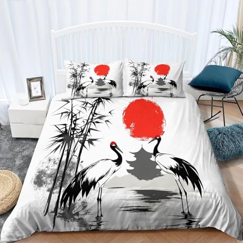Bettwäsche 155x220 Japanischer Stil Bettwäsche-Sets Atmungsaktive Angenehme Bügelfrei Microfaser 3D Bettbezug Vogel Bambus mit Reißverschluss und 2 Kissenbezüge b.826 Bettwäsche 155x220 Japanischer Stil Bettwäsche-Sets Atmungsaktive Angenehme Bügelfrei Microfaser 3D Bettbezug Vogel Bambus mit Reißverschluss und 2 Kissenbezüge b.826 von Generic