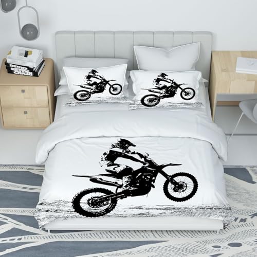 Bettwäsche 155x220 Motorrad 3D Bettwäsche-Sets Landschaft Microfaser Bettbezug Weiche Komfortabel Bettbezüge mit Reißverschluss and 2 Kissenbezüge 80x80 b-878 von Generic