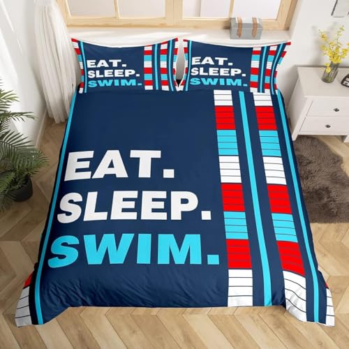 Bettwäsche 155x220 Schwimmen 3D Muster Baden Bettwäsche-Sets 3 Teilig Weiche Microfaser Bettbezug Set mit Reißverschluss und 2 Kissenbezug 80x80 cm G.442 von Generic