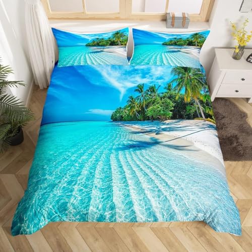 Bettwäsche 155x220 Urlaubsszene Weiche Kuschelig Mikrofaser Tropische Landschaft Bettwäsche-Sets 3D Bettbezug mit Reißverschluss + 2 Kissenbezüge 80 x 80 cm c-389 von Generic