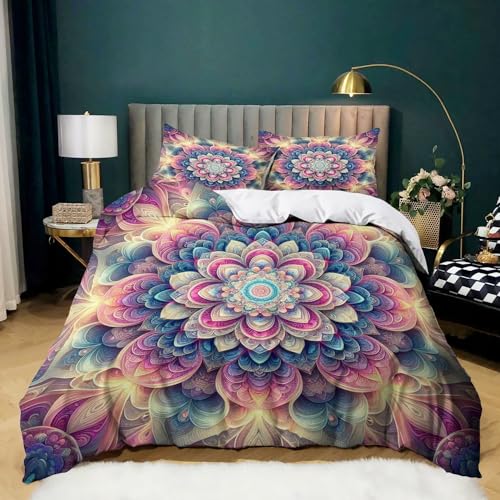 Bettwäsche 180x200 cm Fantasie-Mandala-Blume Muster Bettwäsche 3er Set Weich Gemütlich Schlafzimmer Mikrofaser bettwäsche für Jugendliche Kinder mit Reißverschluss und Kissenbezug 80x80 cm von Generic