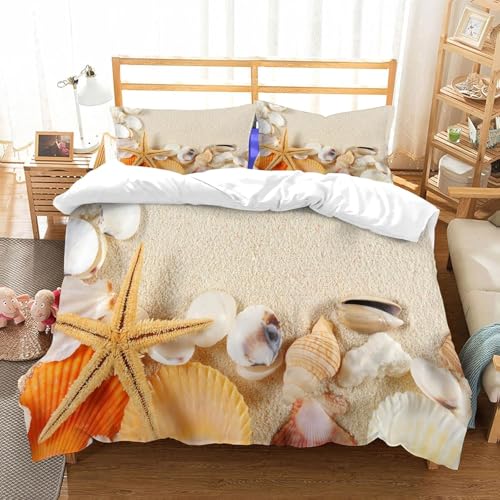 Bettwäsche 200x200 Seestern Weich Mikrofaser Strand Bettwäsche-Sets 3D Bettbezug 3 Teilig Bettbezüge mit Reißverschluss und 2 Kissenbezüge 80x80 B-2765 Bettwäsche 200x200 Seestern Weich Mikrofaser Strand Bettwäsche-Sets 3D Bettbezug 3 Teilig Bettbezüge mit Reißverschluss und 2 Kissenbezüge 80x80 B-2765 von Generic