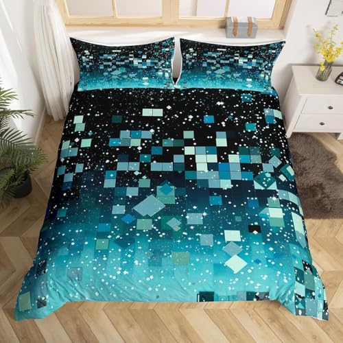Bettwäsche 200x220 Abstrakte Geometrie Kuschelig Weiche Mikrofaser Bettwäsche-Sets Blaue Farbverläufe Bettbezug 200x220 3D Effekt Bettbezüge mit Reißverschluss und 2 Kissenbezüge 80x80 cm C-1287 von Generic