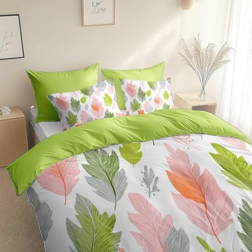 Bettwäsche 220x240 Grün Kuschelig Weiche Mikrofaser Bettwäsche-Sets Blätter Bettbezug 220x240 3D Effekt Bettbezüge mit Reißverschluss und 2 Kissenbezüge 80x80 cm C-1260 von Generic