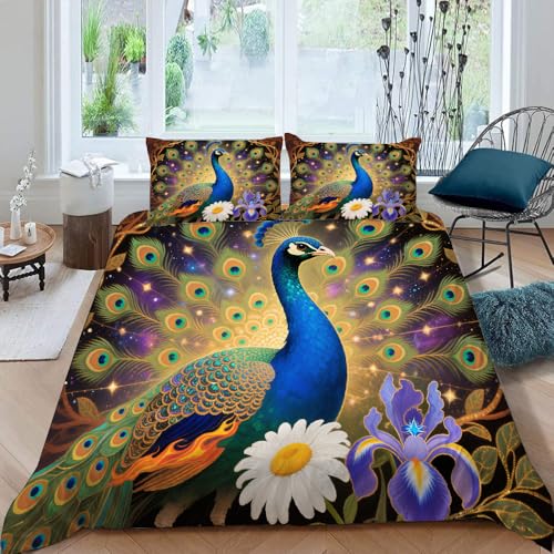Bettwäsche 220x240 cm Blaugrüner Pfau Weiß Lila Blumen 3D Effekt Bettzeug Weich Mikrofaser Bettwäsche 3 teilig für Jugendliche Jungen Kinder mit Reißverschluss und 2 Kissenbezüge 50x75 cm (Dx8463) Bettwäsche 220x240 cm Blaugrüner Pfau Weiß Lila Blumen 3D Effekt Bettzeug Weich Mikrofaser Bettwäsche 3 teilig für Jugendliche Jungen Kinder mit Reißverschluss und 2 Kissenbezüge 50x75 cm (Dx8463) von Generic