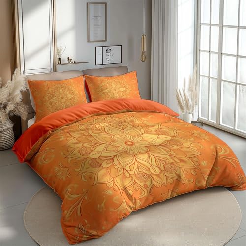 Bettwäsche 3-Teilig 135 x 200 cm Weich Microfaser Wendebettbezug Bettwäsche Sets Traditionell Geometrisch Blumen mit 2 mal Kissenbezüge 80x80cm, Bettdeckenbezug Set mit Reißverschluss Orange Farbe Bettwäsche 3-Teilig 135 x 200 cm Weich Microfaser Wendebettbezug Bettwäsche Sets Traditionell Geometrisch Blumen mit 2 mal Kissenbezüge 80x80cm, Bettdeckenbezug Set mit Reißverschluss Orange Farbe von Generic