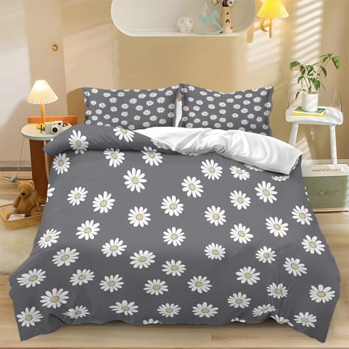 Bettwäsche 3 Teiligs Bettbezug Bettwäsche Sets mit 2 Kissenbezüge 80x80cm Einfach Blumen Gänseblümchen Drucken Muster Weich Mikrofaser Bettwäsche Set mit Reißverschluss, 135 x 200 cm Grau Weiß Bettwäsche 3 Teiligs Bettbezug Bettwäsche Sets mit 2 Kissenbezüge 80x80cm Einfach Blumen Gänseblümchen Drucken Muster Weich Mikrofaser Bettwäsche Set mit Reißverschluss, 135 x 200 cm Grau Weiß von Generic