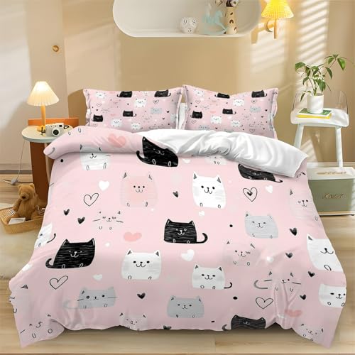 Bettwäsche 3 Teiligs Bettbezug Bettwäsche Sets mit 2 Kissenbezüge 80x80cm Einfach Süß Katze Drucken Muster Weich Mikrofaser Bettwäsche Set mit Reißverschluss, 135 x 200 cm Bunt Bettwäsche 3 Teiligs Bettbezug Bettwäsche Sets mit 2 Kissenbezüge 80x80cm Einfach Süß Katze Drucken Muster Weich Mikrofaser Bettwäsche Set mit Reißverschluss, 135 x 200 cm Bunt von Generic