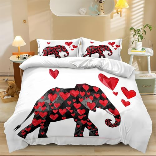 Bettwäsche Abstrakter polygonaler Elefant Modern Bettwäsche Set Weich Flauschige 135 x 200 cm Rot Bettbezug Mikrofaser 1 Deckenbezug mit Reißverschluss 2 Kissenbezug 80x80 cm von Generic
