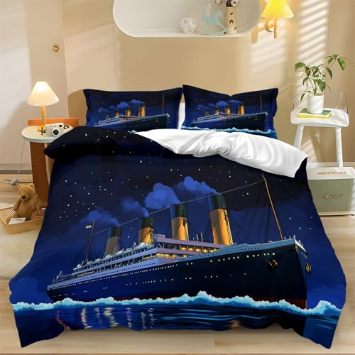 Bettwäsche Bettbezüge Schiff im Cartoon-Stil 135 x 200 cm Bettbezug 3 teilig Microfaser Blau Super Weich Bettwäsche Set und Kissenbezug Bettwäsche Bettbezüge Schiff im Cartoon-Stil 135 x 200 cm Bettbezug 3 teilig Microfaser Blau Super Weich Bettwäsche Set und Kissenbezug von Generic