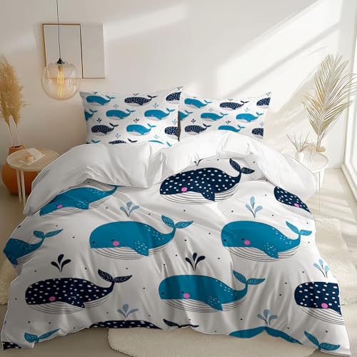 Bettwäsche Cartoon-Wal, Unterwasserlebewesen Bettbezug 135 x 200 cm Bettwäsche-Sets 3 teilig Weiche Mikrofaser Bettbezug mit Reißverschluss und 2 Kissenbezug 80 x 80 cm Blau Weiß Bettwäsche Cartoon-Wal, Unterwasserlebewesen Bettbezug 135 x 200 cm Bettwäsche-Sets 3 teilig Weiche Mikrofaser Bettbezug mit Reißverschluss und 2 Kissenbezug 80 x 80 cm Blau Weiß von Generic