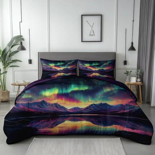 Bettwäsche Drucken Natur Polarlicht Berge 3 teilig Bettbezug-Bettwäsche-Sets 135 x 200 cm mit 2 Kissenbezug 80x80 cm, Atmungsaktive Weich Microfaser Bettbezug mit Reißverschluss Lila Bettwäsche Drucken Natur Polarlicht Berge 3 teilig Bettbezug-Bettwäsche-Sets 135 x 200 cm mit 2 Kissenbezug 80x80 cm, Atmungsaktive Weich Microfaser Bettbezug mit Reißverschluss Lila von Generic