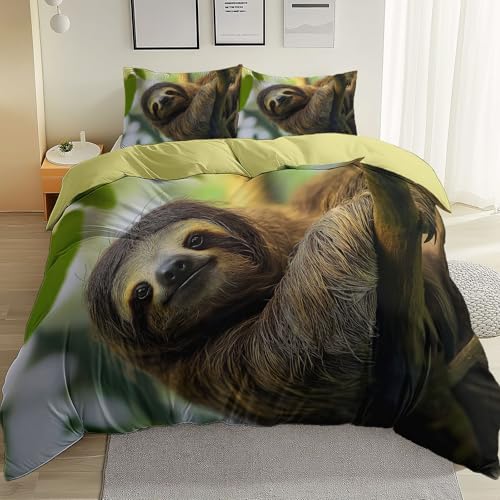 Bettwäsche Fotografie Tiere Faultier für Erwachsene Zitronengelb Wendbarer Bedruckter Bettbezug 155 x 200 cm, mit Reißverschluss Mikrofaserbettwäsche von Generic