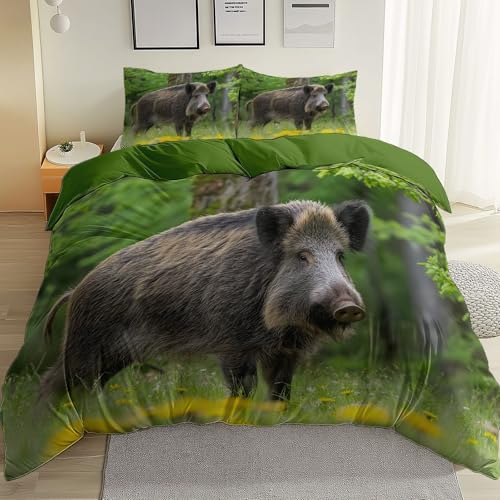 Bettwäsche Fotografie Wildschwein Wildblumen Weiche Mikrofaser Atmungsaktiv Braun Wendebettwäsche Bettbezug Mit Reißverschluss + 2 Kissenbezug 80X80 cm 135 cm X 200 cm von Generic