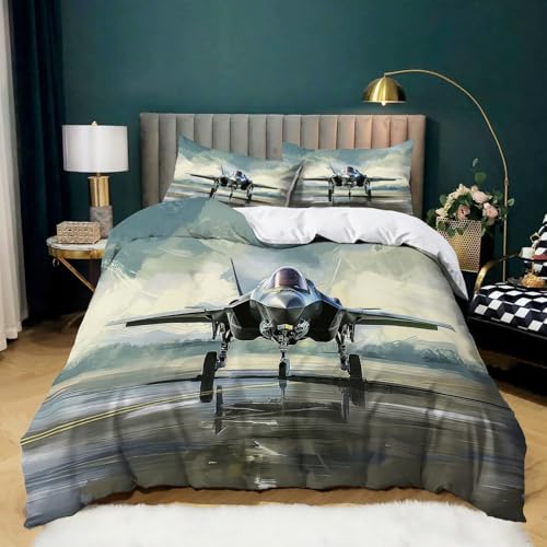 Bettwäsche Kampfjet beim Abheben Thema 135 x 200 cm Polychromatisch Bettbezug-Set mit Reißverschluss Weiche Mikrofaser Bettwäsche + 2 Kissenbezug 80x80 cm für Jungen Mädchen Bettwäsche Kampfjet beim Abheben Thema 135 x 200 cm Polychromatisch Bettbezug-Set mit Reißverschluss Weiche Mikrofaser Bettwäsche + 2 Kissenbezug 80x80 cm für Jungen Mädchen von Generic
