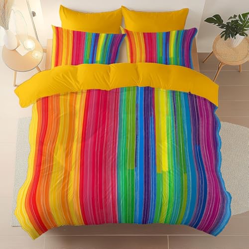 Bettwäsche-Set, Abstrakt Streifen Vertikal Thema Weiches gebürsteter Mikrofaser Bettwäsche, 155 x 200 cm Für Erwachsene Teenager Kinder 3 Stück Mit Reißverschluss Farbe von Generic