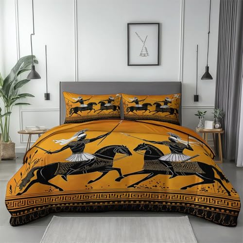 Bettwäsche Set 135 x 200 cm Orange Farbe Bettbezug Weich und Warm 3 Teilig Klassische Griechische Krieger Und Kriegspferde Muster, Wendebettwäsche 100% Mikrofaser mit Reißverschluss Kissenbezug Bettwäsche Set 135 x 200 cm Orange Farbe Bettbezug Weich und Warm 3 Teilig Klassische Griechische Krieger Und Kriegspferde Muster, Wendebettwäsche 100% Mikrofaser mit Reißverschluss Kissenbezug von Generic