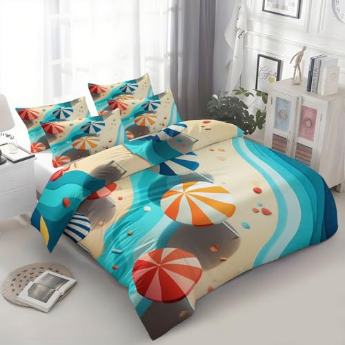 Bettwäsche Set 135 x 200 cm Strandstreifenmuster 2 teilig Bettbezug Allergiker Weich Bügelfrei Microfaser für Kinder Teens, Bettbezug mit 1 Kissenbezüge 80x80 cm, Creme von Generic