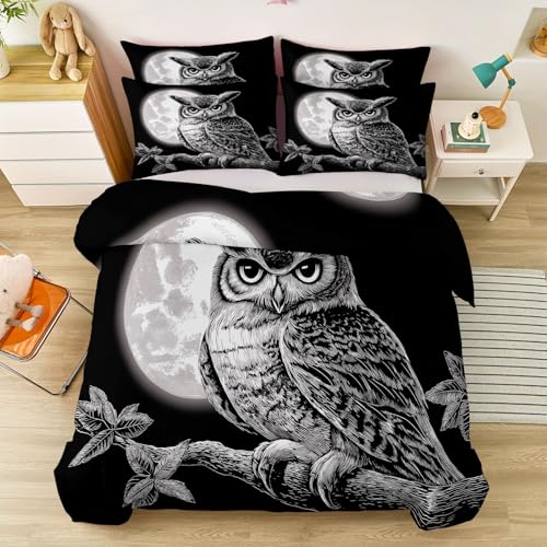 Bettwäsche Set 3-teilig Reißverschluss 135 x 200 cm, weich und pflegeleicht Mikrofaser Bettwäsche - Retro Geheimnisvoll Mond Tiere Eulen Thema Bettbezug Geeignet für Jungen und Mädchen Grau Bettwäsche Set 3-teilig Reißverschluss 135 x 200 cm, weich und pflegeleicht Mikrofaser Bettwäsche - Retro Geheimnisvoll Mond Tiere Eulen Thema Bettbezug Geeignet für Jungen und Mädchen Grau von Generic