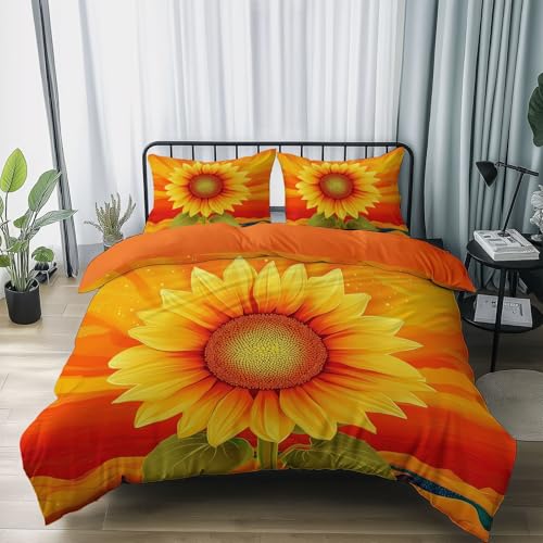 Bettwäsche-Set Blumen Sonnenblumen Muster Bettbezug 135 x 200 cm Weich Mikrofaser Bettbezug Set für Kinder Teenager Erwachsene Schlafzimmer orange Farbe Reversibler Bettbezug Bettwäsche-Set Blumen Sonnenblumen Muster Bettbezug 135 x 200 cm Weich Mikrofaser Bettbezug Set für Kinder Teenager Erwachsene Schlafzimmer orange Farbe Reversibler Bettbezug von Generic