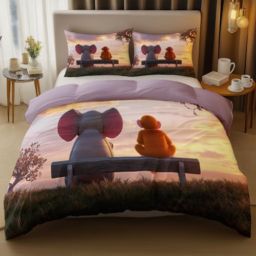 Bettwäsche Set Cartoon Freundschaft Sonnenuntergang Orange Lila,Mit 2 Kissenbezügen 80X80 cm, Mikrofaser Bettbezug 3Er Set Mit Reißverschluss, Bügelfrei Und Weich Cool 135 cm X 200 cm Bettwäsche Set Cartoon Freundschaft Sonnenuntergang Orange Lila,Mit 2 Kissenbezügen 80X80 cm, Mikrofaser Bettbezug 3Er Set Mit Reißverschluss, Bügelfrei Und Weich Cool 135 cm X 200 cm von Generic