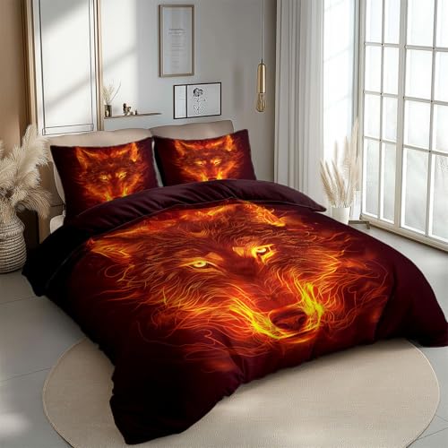 Bettwäsche Set Fantasie Flamme Wolf Rötlich Braunes, Microfaser Bettbezug mit verstecktem Reißverschluss, Superweiche Pflegeleicht Wendebettwäsche-Sets 3-teilig für alle Jahreszeiten 135 cm x 200 cm Bettwäsche Set Fantasie Flamme Wolf Rötlich Braunes, Microfaser Bettbezug mit verstecktem Reißverschluss, Superweiche Pflegeleicht Wendebettwäsche-Sets 3-teilig für alle Jahreszeiten 135 cm x 200 cm von Generic
