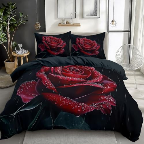 Bettwäsche Set Romantik Rosen Liebe Schwarz,Weich Und Angenehm Bügelfrei & Knitterfrei Bettbezug Set Mit 80X80 cm Kissenbezug 3Er Set Bettwasche Mit Reißverschluss 135 cm X 200 cm Bettwäsche Set Romantik Rosen Liebe Schwarz,Weich Und Angenehm Bügelfrei & Knitterfrei Bettbezug Set Mit 80X80 cm Kissenbezug 3Er Set Bettwasche Mit Reißverschluss 135 cm X 200 cm von Generic