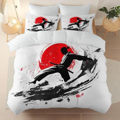 Bettwäsche Set Schwarz Rot Bedruckte Bettbezug, Sport Kampfsport Silhouette Bedruckte Bettwäsche Set 135 x 200 cm, Pflegeleicht 3-teiliges Gebürstete Mikrofaser Reißverschluss Bettwäsche Set Schwarz Rot Bedruckte Bettbezug, Sport Kampfsport Silhouette Bedruckte Bettwäsche Set 135 x 200 cm, Pflegeleicht 3-teiliges Gebürstete Mikrofaser Reißverschluss von Generic