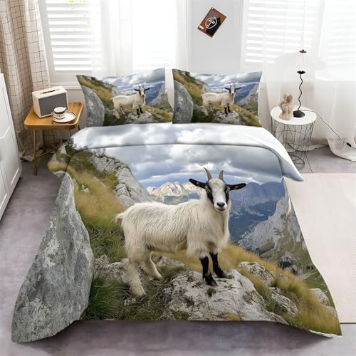 Bettwäsche Set Tier Ziege Berge 135 cm x 200 cm Bunt, Weiche Komfortabel Bettwäsche Sets 3 Teilig mit Reißverschluss, Microfaser Bedruckte Bettbezüge mit 2 Kissenbezüge für Alle Jahreszeiten Bettwäsche Set Tier Ziege Berge 135 cm x 200 cm Bunt, Weiche Komfortabel Bettwäsche Sets 3 Teilig mit Reißverschluss, Microfaser Bedruckte Bettbezüge mit 2 Kissenbezüge für Alle Jahreszeiten von Generic