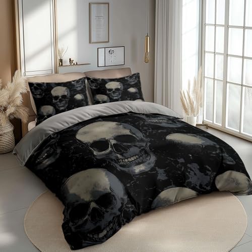 Bettwäsche Set mit Reißverschluss Horrorstil Totenkopf Muster Mikrofaser Bettbezug 135 x 200 cm Teenager Erwachsenen Bettbezug und 2 Kissenbezug 80 x 80 cm Grau Bedruckte Bettbezug Bettwäsche Set mit Reißverschluss Horrorstil Totenkopf Muster Mikrofaser Bettbezug 135 x 200 cm Teenager Erwachsenen Bettbezug und 2 Kissenbezug 80 x 80 cm Grau Bedruckte Bettbezug von Generic