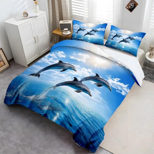 Bettwäsche Sets Blau Weiß Bedrucktes Komplettes Bettwäsche-Set Bettbezug Mit Kissenbezügen Schöne Delphine Wolken Bettwäsche Set Für Damen Herren Kinderzimmer Gästezimmer 135 x 200 cm Bettwäsche Sets Blau Weiß Bedrucktes Komplettes Bettwäsche-Set Bettbezug Mit Kissenbezügen Schöne Delphine Wolken Bettwäsche Set Für Damen Herren Kinderzimmer Gästezimmer 135 x 200 cm von Generic