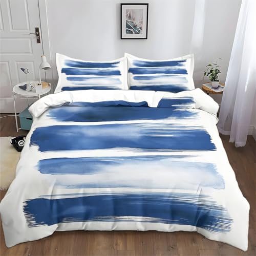 Bettbezug Einfache Batikstreifen Gedruckter, 135 x 200 cmBettbezug-Set mit Kissenbezug für Jungen Mädchen Raumdekor, Weich Mikrofaser bettbezug Weiß Blau Bettwäsche Set Bettbezug Einfache Batikstreifen Gedruckter, 135 x 200 cmBettbezug-Set mit Kissenbezug für Jungen Mädchen Raumdekor, Weich Mikrofaser bettbezug Weiß Blau Bettwäsche Set von Generic