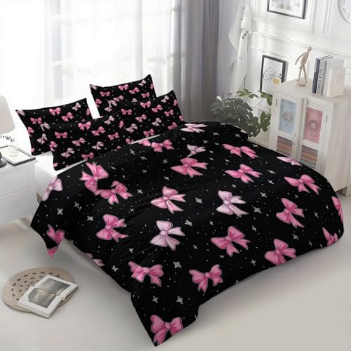 Bettwäsche-Sets Retro-Cartoon-Bogen Bettwäsche 135 x 200 cm, Weiche Mikrofaser Allergiker 2 Teilig Bettbezug mit Reißverschluss für Teenager Erwachsene, Schwarz von Generic