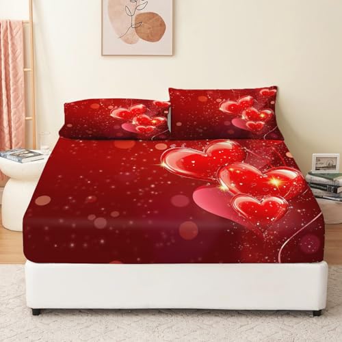 Bettwäsche Spannbettlaken 140 x 200 cm Blase rotes Herz Bettwäsche für 2 Kissenbezug Rot Weiche Mikrofaser mit Pflegeleichte weiche Baumwolle und haltbar Bettwäsche Spannbettlaken 140 x 200 cm Blase rotes Herz Bettwäsche für 2 Kissenbezug Rot Weiche Mikrofaser mit Pflegeleichte weiche Baumwolle und haltbar von Generic