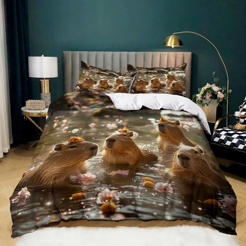 Naturmotiv Blumen Bettwäsche 135 x 200 cm, Capybara im Wasser Bettwäsche Set, Weiche Mikrofaser Bettbezug mit 2 Kissenbezüge 80 x 80 cm für Jungen Mädchen Raumdekor Naturmotiv Blumen Bettwäsche 135 x 200 cm, Capybara im Wasser Bettwäsche Set, Weiche Mikrofaser Bettbezug mit 2 Kissenbezüge 80 x 80 cm für Jungen Mädchen Raumdekor von Generic