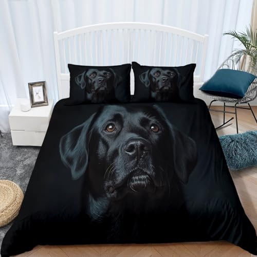 Bettbezug Tiere Labrador Porträts Muster, Mikrofaser Bettbezug 135 x 200 cm mit Reißverschluss, Schwarz Weich Bettwäsche Set mit 2 Kissenbezügen 80 x 80 cm von Generic