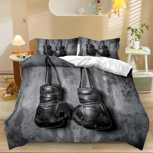 Bettwäsche Vintage-Boxhandschuhe Modern Bettwäsche Set Weich Flauschige 135 x 200 cm Schwarz Bettbezug Mikrofaser 1 Deckenbezug mit Reißverschluss 2 Kissenbezug 80x80 cm von Generic