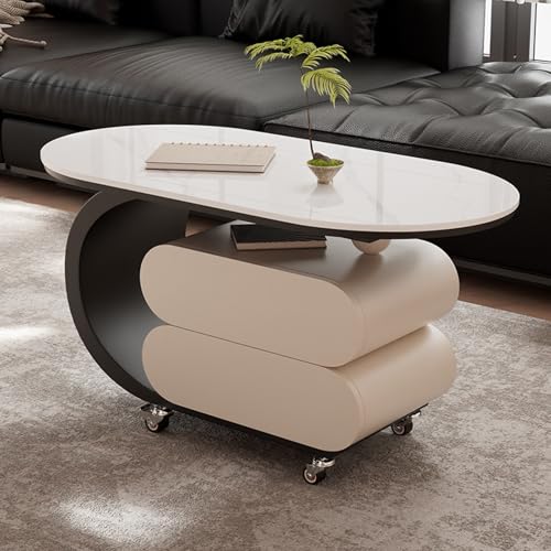 Beweglicher Beistelltisch, Mitteltisch Aus Schiefer im Italienischen Stil Mit Zwei Schubladen, Verstellbar for Schlafzimmer, Sofas und Esszimmer(White,100cm) von Generic