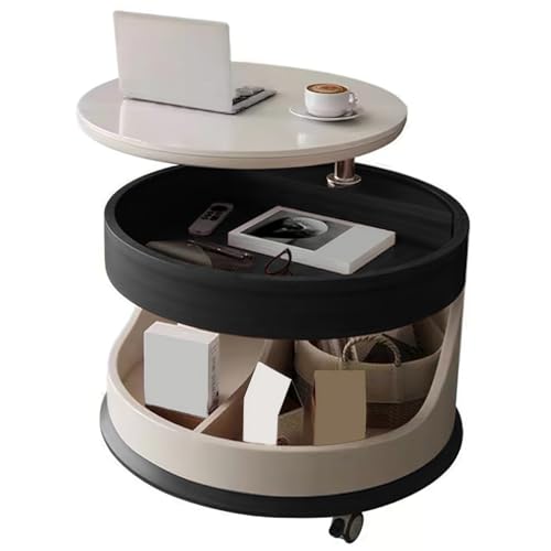 Beweglicher Couchtisch mit Anhebbarer Platte Hebbarer Beistelltisch Rund mit Schieferplatte Runder Wohnzimmertisch aus Massivholz für Wohnzimmer, Kleine Wohnungen(Black,60 * 60 * 50cm) von Generic