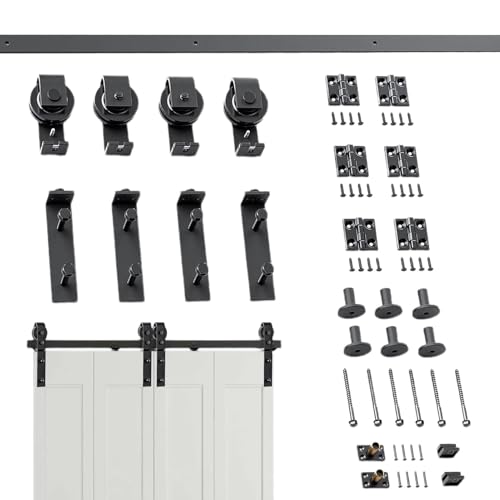 Bi Fold Türbeschläge Sets Bifold Scheunentor-Hardware-Kit | Scheunentor-Hardware aus Kohlenstoffstahl – schwarze Rolle, schwere Bodenführung für Wohnung, von Generic