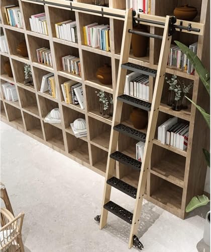 Bibliothek Leiter Rollset Gleitschiene Schiene Beschläge Kit Leiterbahn System Schiebetür Aus Holz Türschienen Kit Schrank Kit Rundrohr Rutsche Aus Kohlenstoffstahl, 6.6ft/200cm Track Kit von Generic