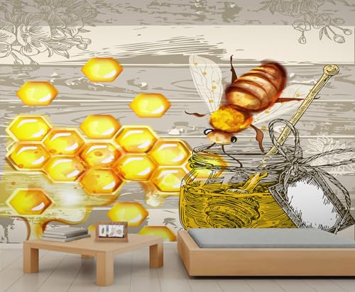 Bienenhonig Tapete Bienenstock Waben Wandbilder für Wohnzimmer Holzstruktur Tapete für Schlafzimmer Natur Tapete Wandbild Schlafzimmer Gemälde Poster 490 X 350 cm von Generic