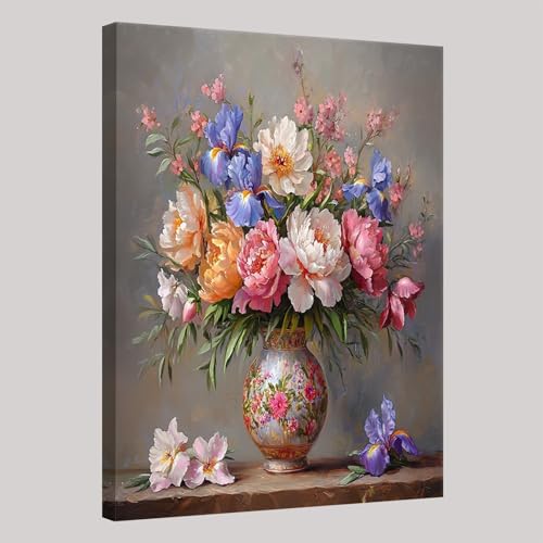 Bilder Deko Pfingstrosen in einer Vase Leinwandbilde Modern Poster Wohnzimmer Schlafzimmer Wandbild Kunstdruck Wandbilder Aufhängefertig 40 x 30 cm von Generic