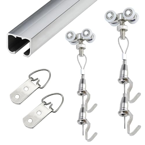 Bilderleiste Decken- Und Wandhalterung For Aufhängen Von Bildern, 40 60 80 100 120 180 200 Cm, Silberne Bilderschiene, Robuster, Robuster Bilderrahmenaufhänger(Ceiling Mount,195cm(76.8in)) von Generic