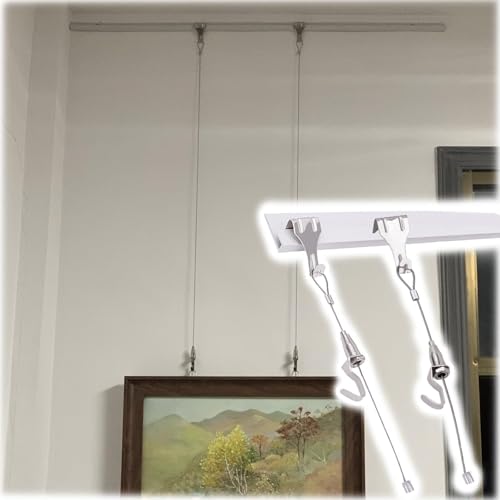 Bilderleiste Gallery System Bilderschienen-Set For Aufhängen Von Kunstwerken, Flexible Weiße Bilderschiene Mit Verstellbaren Haken For Museum/Heimdekoration(48"/121.9cm Track,4.9'/1.5m Cable) von Generic
