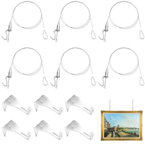 Bilderschienen-Aufhängeset, 66 Edelstahl-Bilderschienen-Aufhängesystem, Kunstgalerie-Aufhängeset für Ausstellung, Wandbild, 12 Stück 79 Bilderrahmen-Display-Kabel mit verstellbarem Haken von Generic