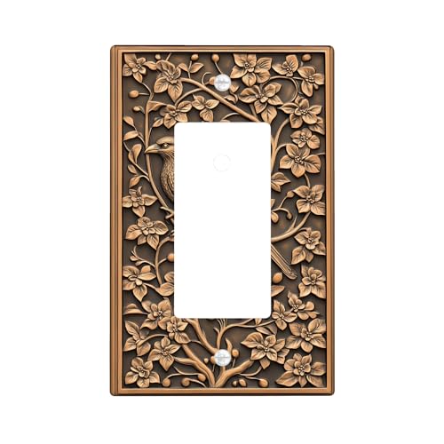 Bird and Blossom Lichtschalter-Abdeckplatte/Steckdosenabdeckungen, Antik-Bronze-Blumen-Design für saisonale Dekoration, Thermoplastische Wandplatten, Standardgröße, Einzelwippe von Generic