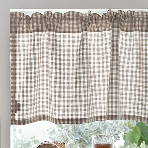 Bistrogardine Karierte Gingham Muster Baumwolle Leinen Scheibengardine Küchenvorhänge Kurzgardine for Esszimmer Badezimmer (Color : Brown, Size : 200x50cm/79x20in) von Generic