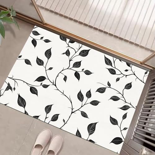 Blätter Ranken Fußmatte Schmutzfangmatte Innen 40 X 60 cm rutschfeste Waschbar Fussmatte, Sauberlaufmatte Teppich Für Eingangsbereich, Haustür, Flur, Porch - Weiß Minimalistischer Stil von Generic